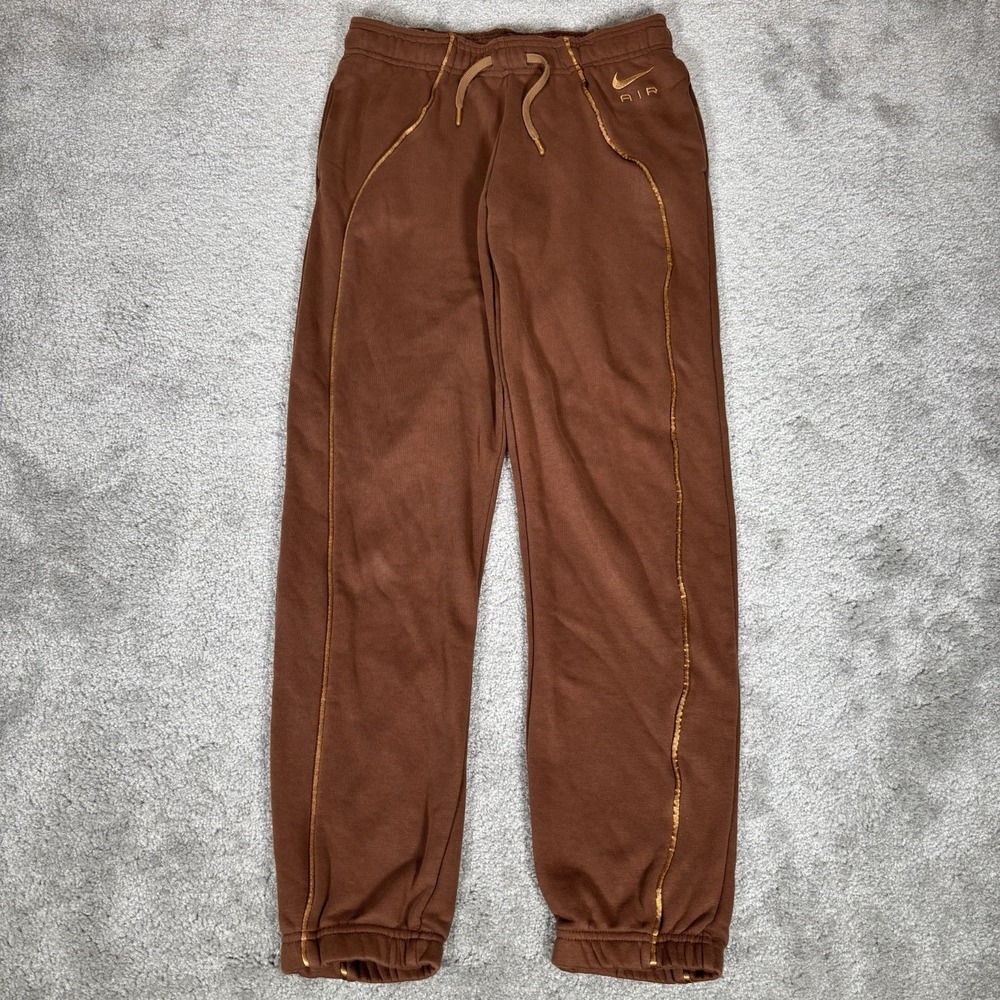 Nike Air Sweatpants Womens S Brown Standard Fit Mid Rise Joggers Embroidered Gym